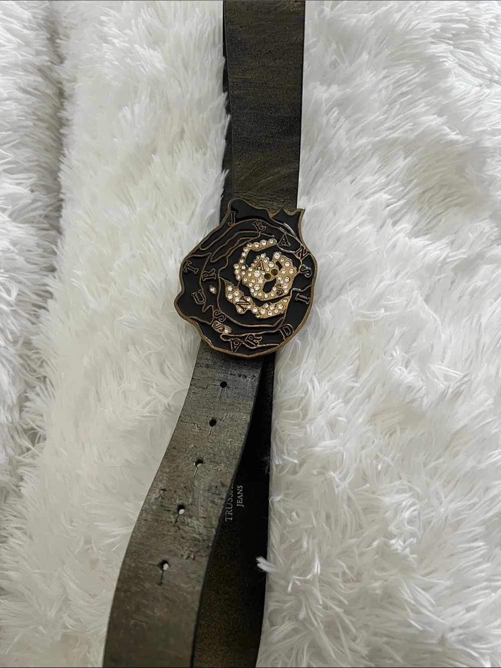 Trussardi vintage Leather Belt with Crystal-Embellished Buckle